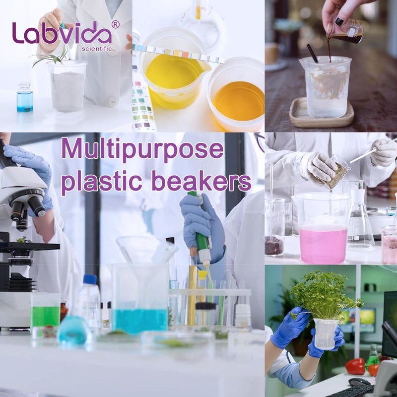 Labvida 6pcs of Stackable Plastic Beakers, Vol.250ml, PP Material, with Molded Graduation, LVB002 - Image 3